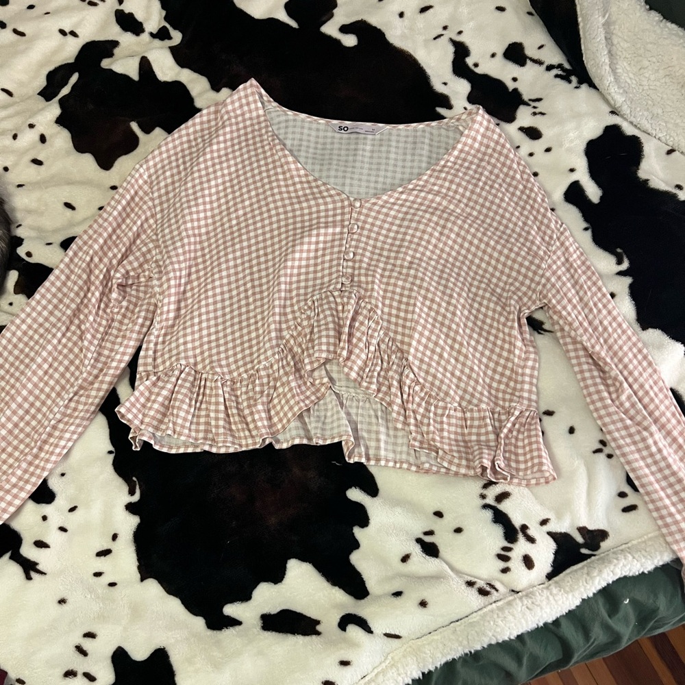SO Pink Gingham Long Sleeve Top